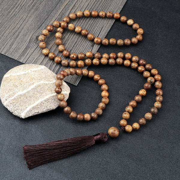 Conjunto de collar y pulsera de cuentas de madera para hombre y mujer.