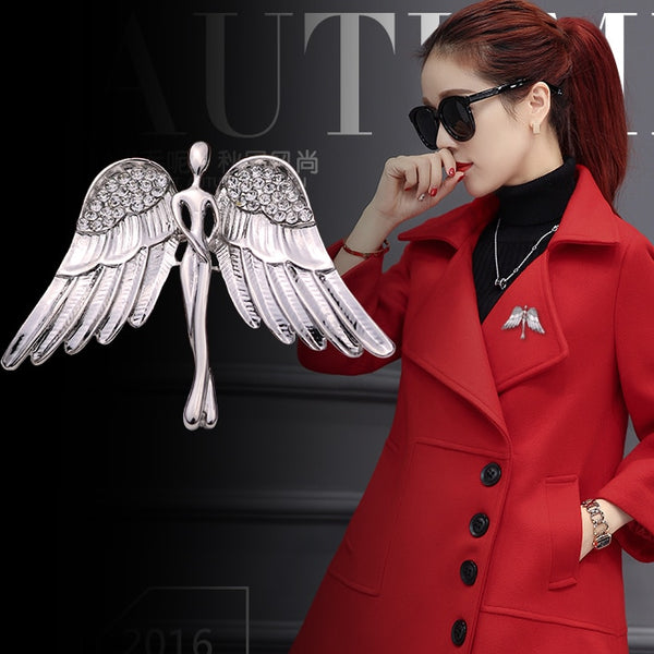 Fashion Women and Men Crystal Angel Wings Brooch Pin