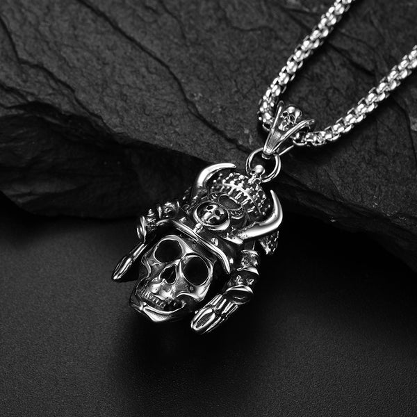 Collar con colgante de calavera samurái con cara de fantasma japonesa vintage, estilo punk, hip hop, general fantasma, de acero inoxidable, para motociclista, joyería para hombre