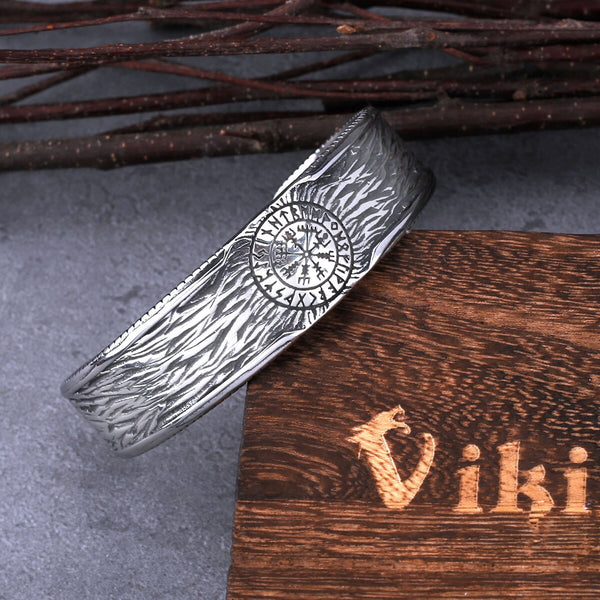Pulsera de acero inoxidable con brújula vikinga Vegvisir para hombre