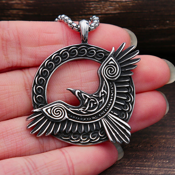 Collar con colgante nórdico Odin Huginn y Muninn Raven