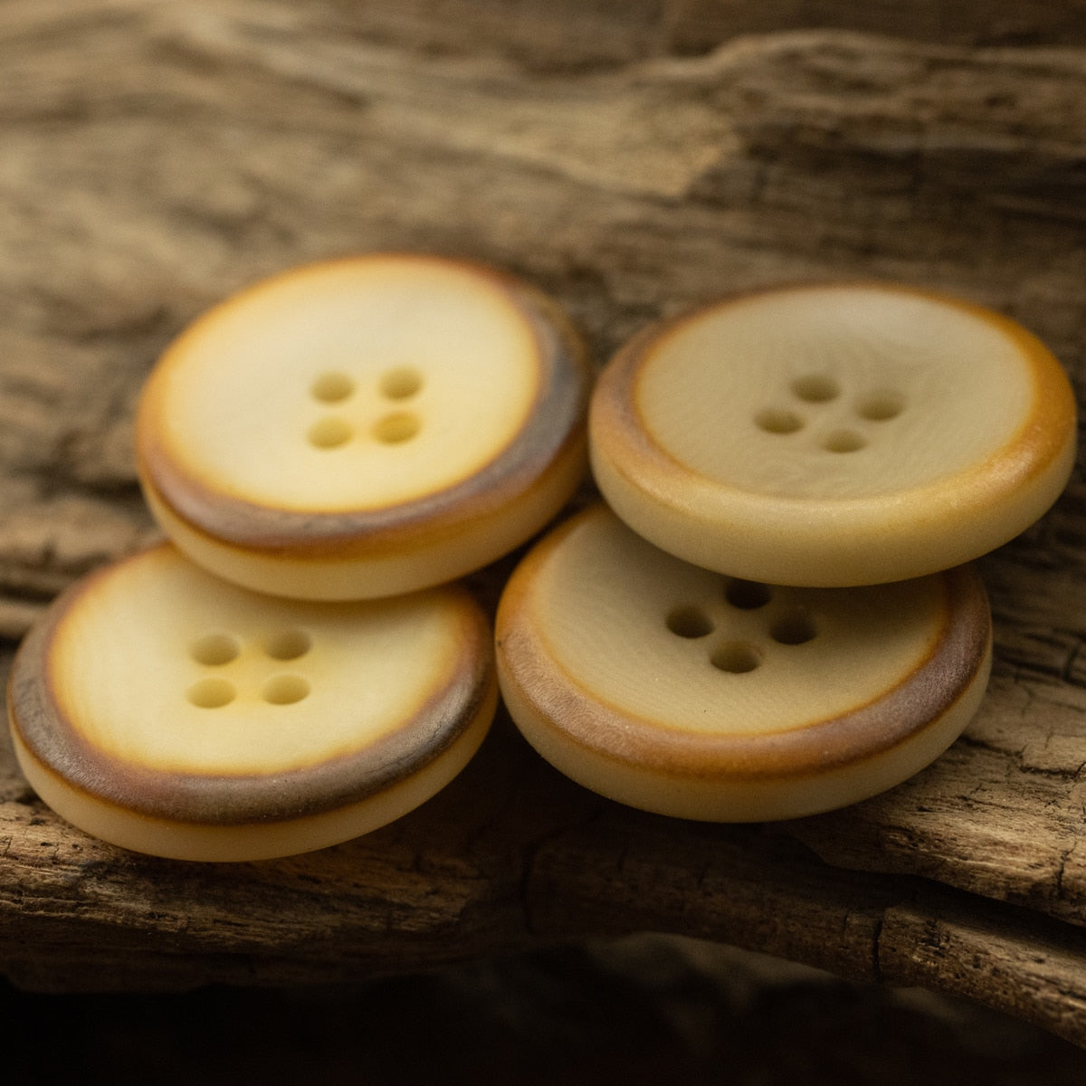 Vintage Beige 4 Hole Corozo Buttons Scorched Effect Round Buttons