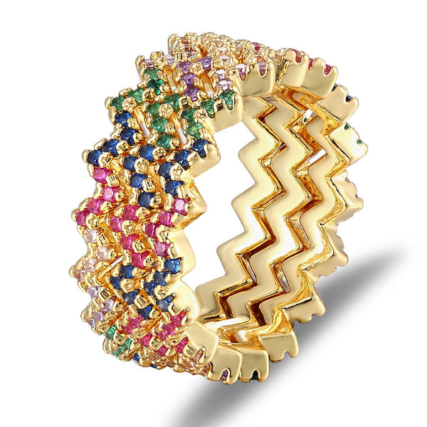 Anillo de compromiso de boda con diseño de moda y ondas de arcoíris