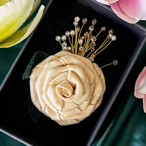 Wedding Fabric Corsage Rose Flower Brooches For Women And Men