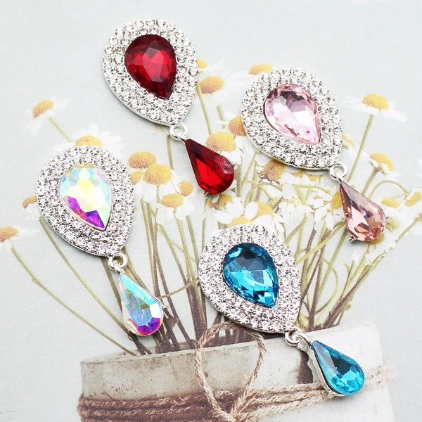 New 5Pcs/Lot 19*41mm Drop Shaped Alloy Button Pendant DIY Sewing Rhinestone Decoration