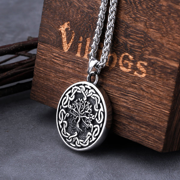 Collar vintage vikingo con árbol de la vida para hombre, amuleto de nudo celta de hip hop, colgante de acero inoxidable