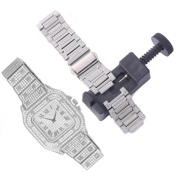 Iced Out Watch Band Link Adjust Slit Strap Bracelet Chain