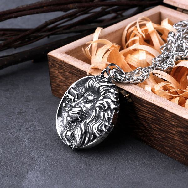 Collar de león vikingo nórdico para hombre, de acero inoxidable, estilo punk, estilo motero, colgante vintage.