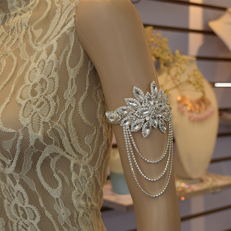 Luxury Glass strass Coiled Spiral Upper stretch Women Arm Cuff Armlet Armband Bangle Bracelet