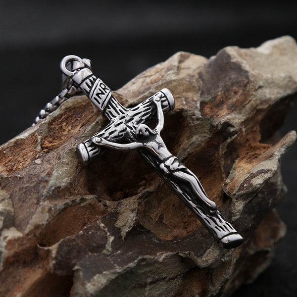 Collares con colgante de Jesús cristiano de acero inoxidable estilo punk vintage para hombre