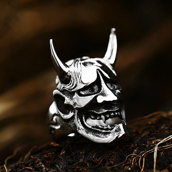 Anillo de máscara fantasma punk de prajina japonesa de alto pulido para hombre