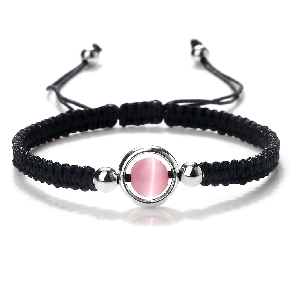 Pink Cat Eye Stone Beads Braided Bracelet For Women Red Thread String Bracelet