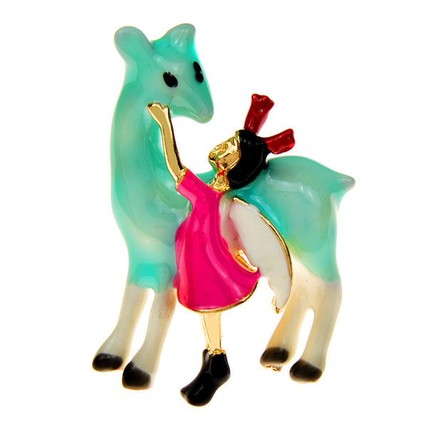 Girl And Alpaca Horse Brooch