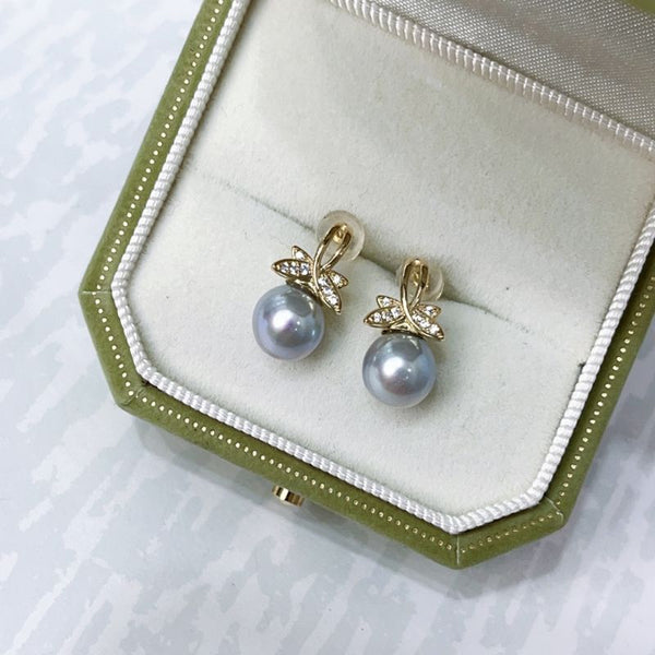 8-9mm Akoya Silver Blue Pearls Trendy Stud Earrings