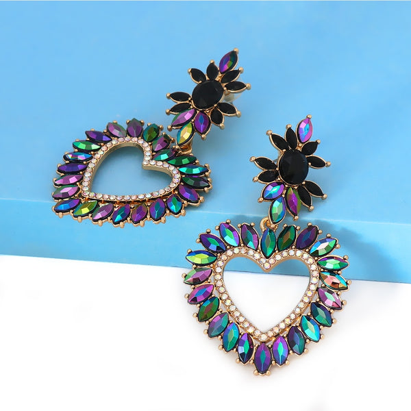 Nuevos pendientes de corazón de cristal con cristales de alta calidad y colgantes de diamantes de imitación multicolor.