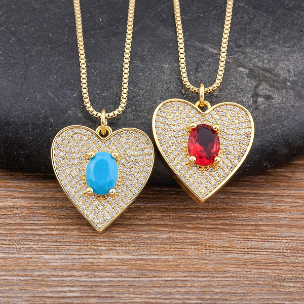 Collar con colgante de cristal geométrico arcoíris con incrustaciones de corazón de circonita de alta calidad para mujer