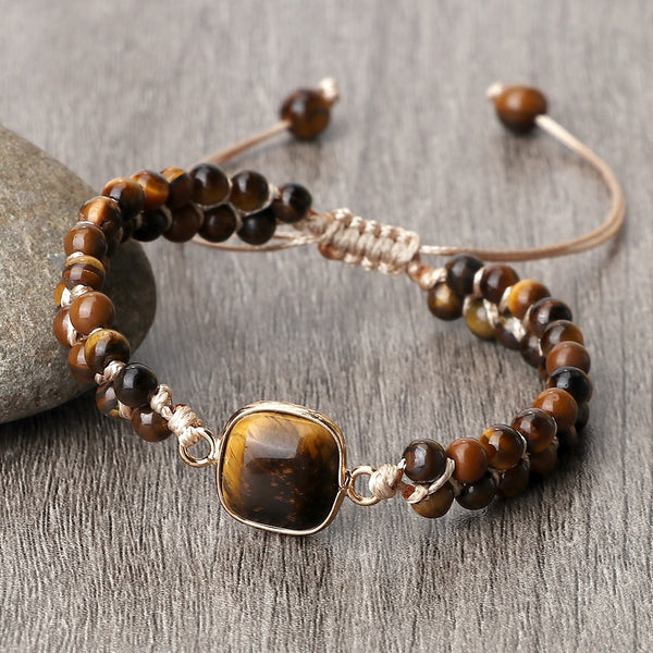 Pulsera de ojo de tigre natural de 4 mm con colgante de cuentas de piedra natural para hombre, pulsera trenzada de cuerda