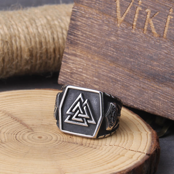 Anillo vikingo Valknut Helm of Awe de acero inoxidable para hombre