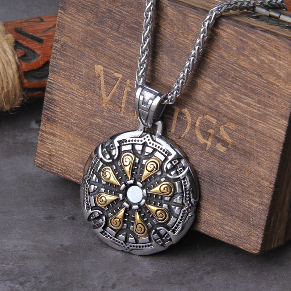 Collar de runas vikingas Vegvisir de acero inoxidable en color dorado
