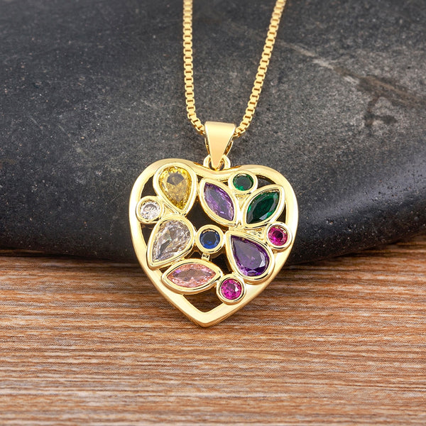 Collar con colgante de circonita en forma de corazón de moda coreana