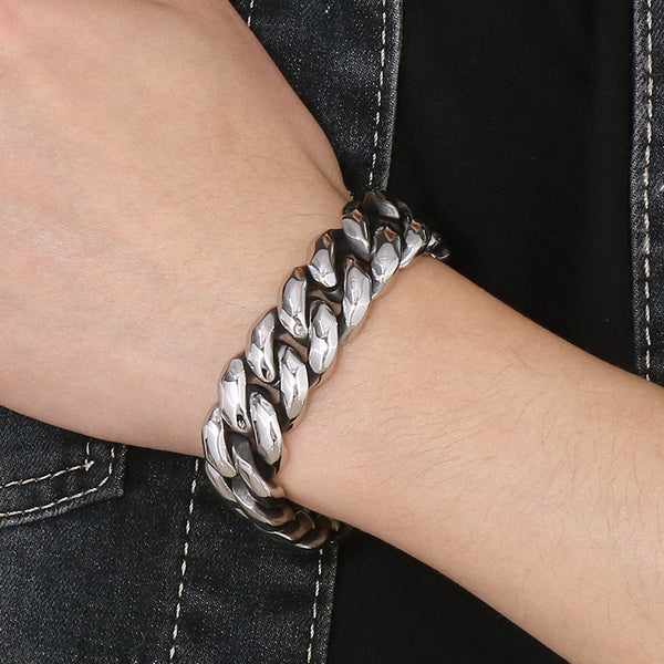 Pulsera de eslabones cubanos y cadenas de acero inoxidable 316L de 19 mm para hombre
