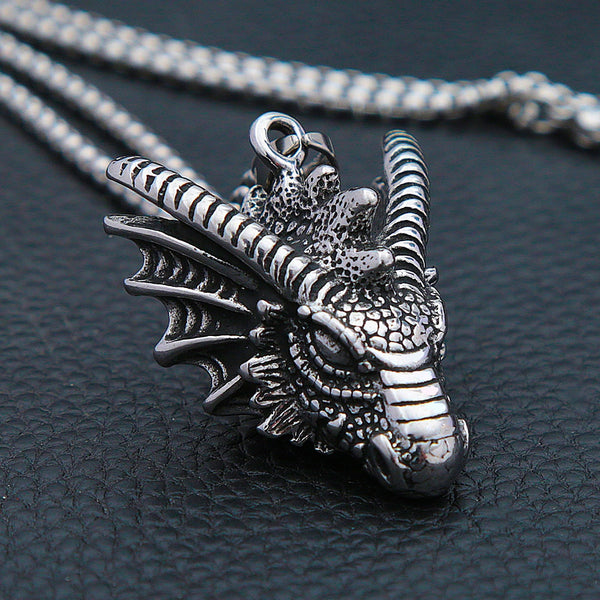 Collar vintage con colgante de dragón vikingo para hombre