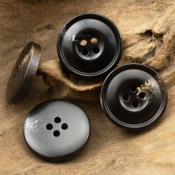 10 botones de poliéster con borde clásico, estilo cuerno, color negro y marrón, para traje de hombre.