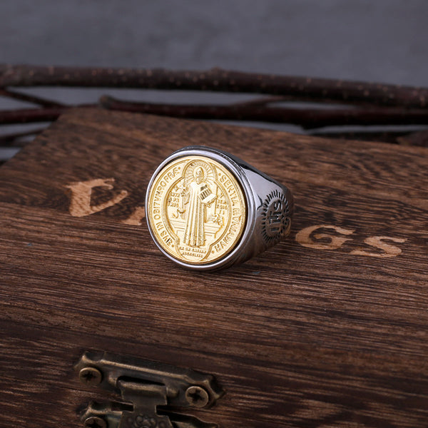 Anillo católico de San Benito de acero inoxidable 316L