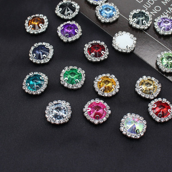 Lote de 10 botones redondos de resina de 16 mm para coser ropa, con diamantes de imitación.