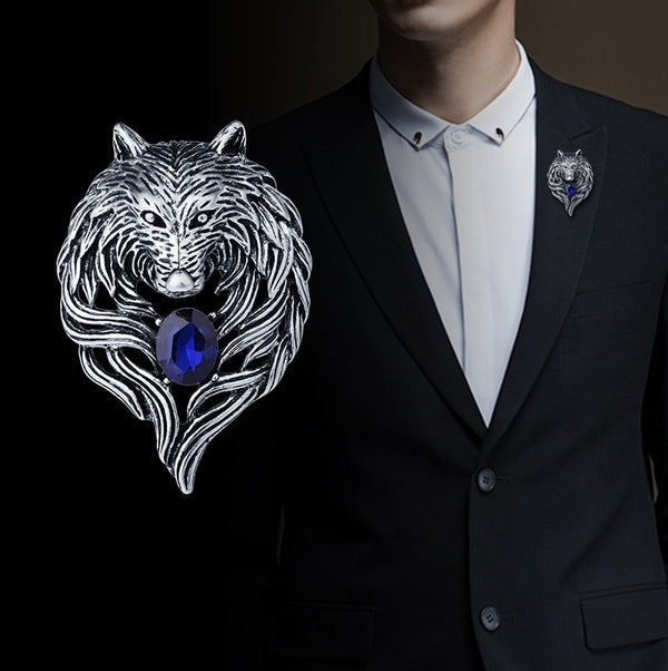 New Vintage Animal Wolf Brooche Rhinestone Collar Pins Badge Brooches