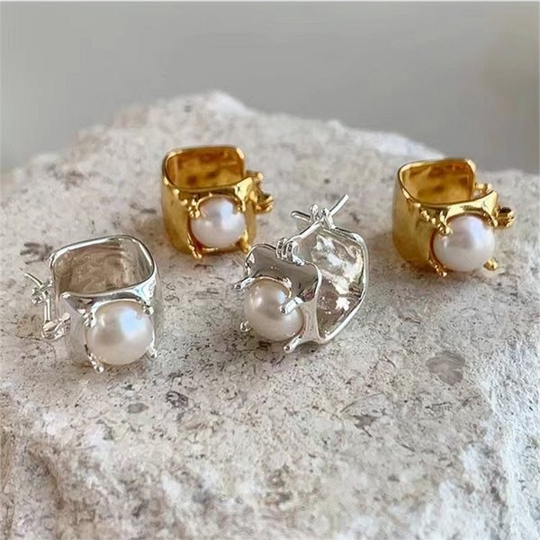 Pendientes de moda con perlas metálicas y personalidad para mujer