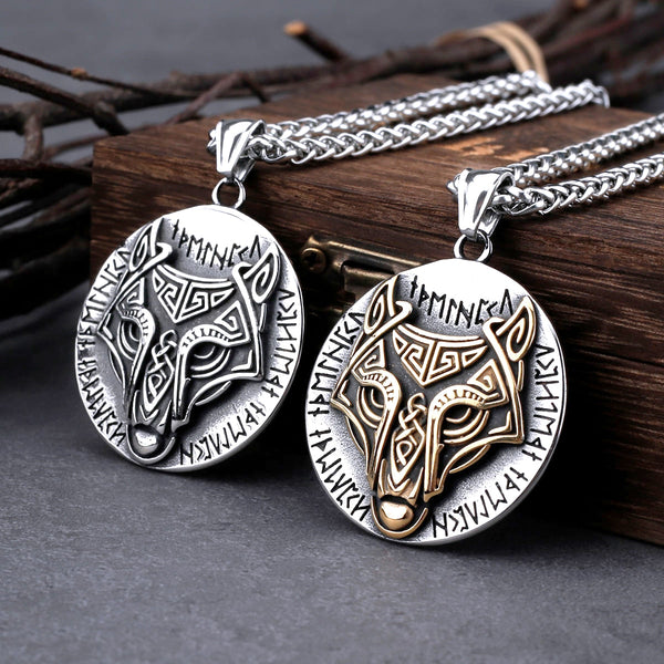 Collar nórdico vikingo con cabeza de lobo para hombre, colgante de acero inoxidable con amuleto de Odín
