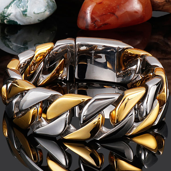 Matter Polished Gold Plated Stainless Steel Men's Bracelet for Men