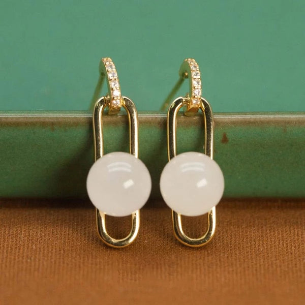 Pendientes de clip con cuentas de calcedonia natural de cristal de moda para mujer