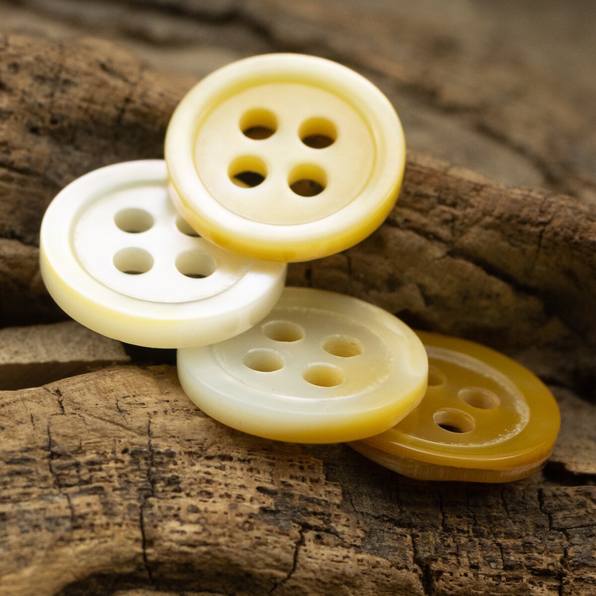 10pcs Yellow Small Rim Natural 4 Holes Shell Buttons