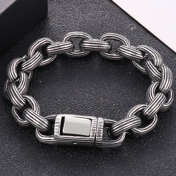 Pulsera vintage de eslabones de acero inoxidable de 13 mm para hombre.