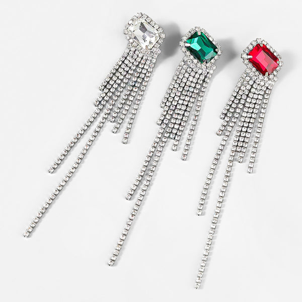 Pendientes Pauli Manfi de metal, vidrio y diamantes de imitación con borlas para mujer