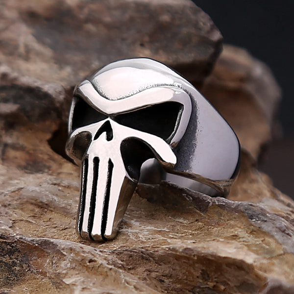 Anillo de calavera punk de acero inoxidable 316L de alto brillo para hombre