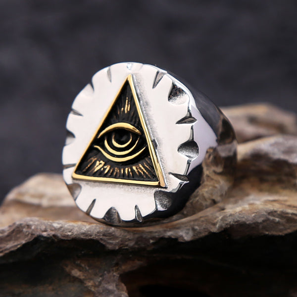 Anillo único y sencillo de ojo que todo lo ve para hombre, color plata, acero inoxidable, anillos masónicos vintage.
