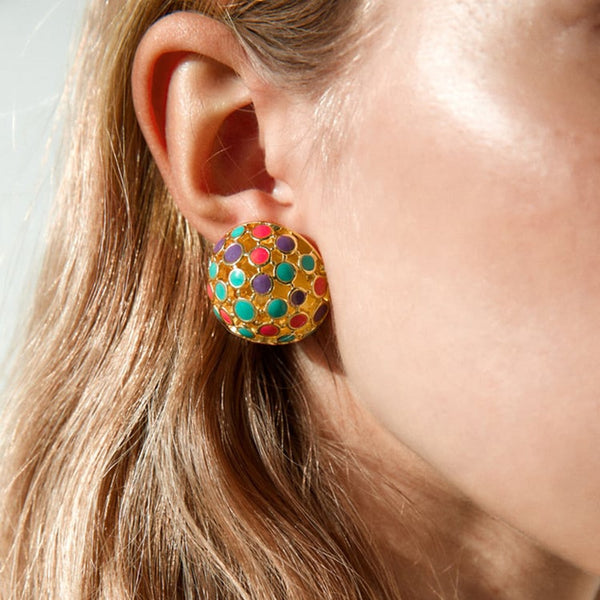 Pendientes bohemios redondos de metal esmaltado para mujer