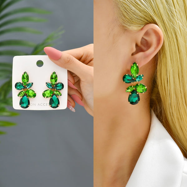 Pendientes colgantes grandes de cristal multicolor bohemio para mujer