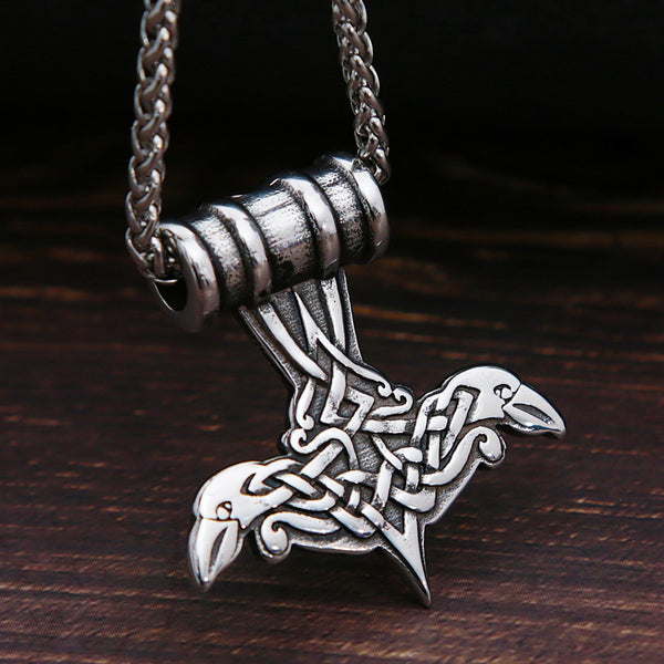 Collar vintage de acero inoxidable con nudo celta nórdico irlandés para hombre, colgante de cuervo vikingo Odín
