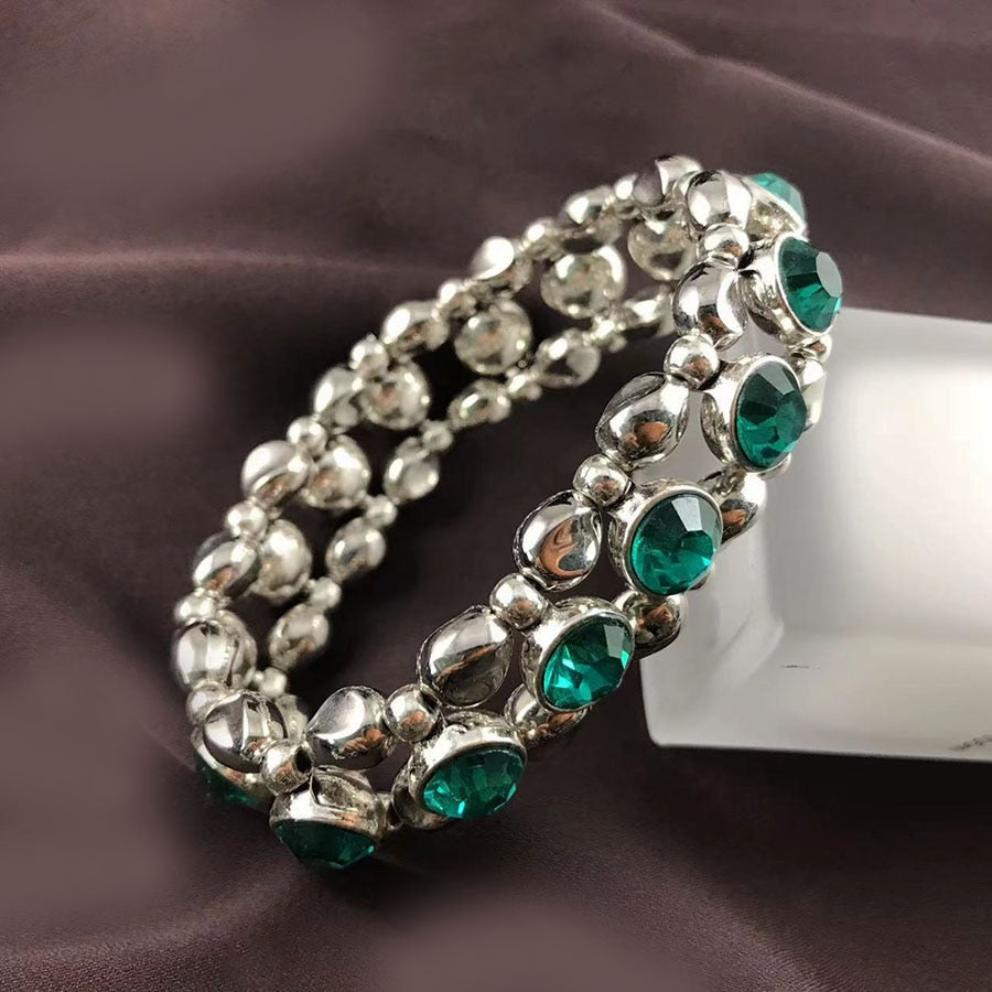 Luxury Fashion Bracelet for Women Inlaid Crystal  Punk Personality Wide Color Elastic Bracelet