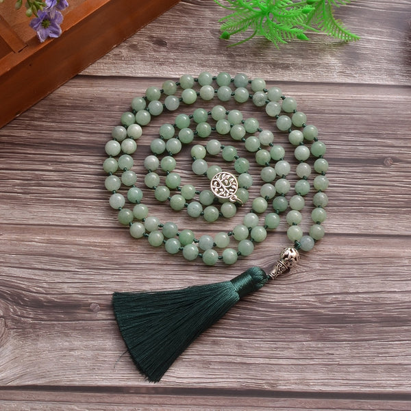 Collar Mala 108 con cuentas de jade birmano de 8 mm, joyería para meditación, yoga y oración.