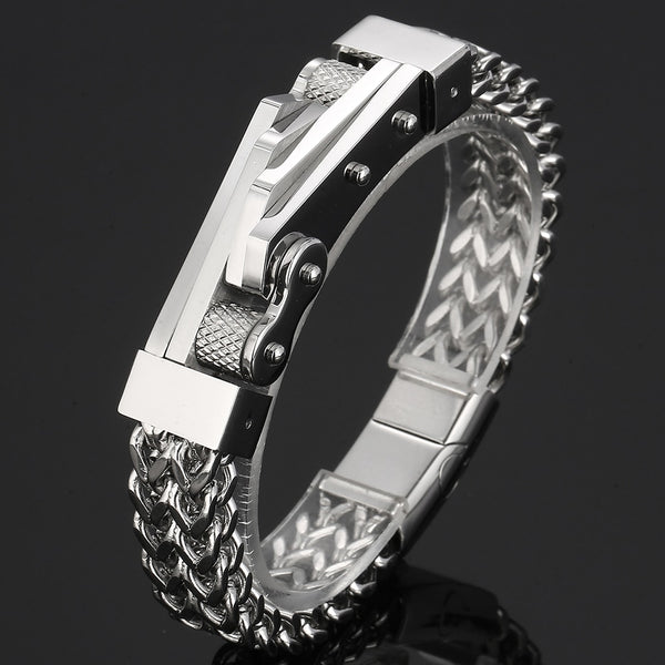 Pulsera de cadena de bicicleta para hombre, de acero inoxidable chapado en oro, con eslabones.