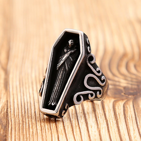 Anillo gótico de acero inoxidable con calavera de vampiro zombi negra para hombre