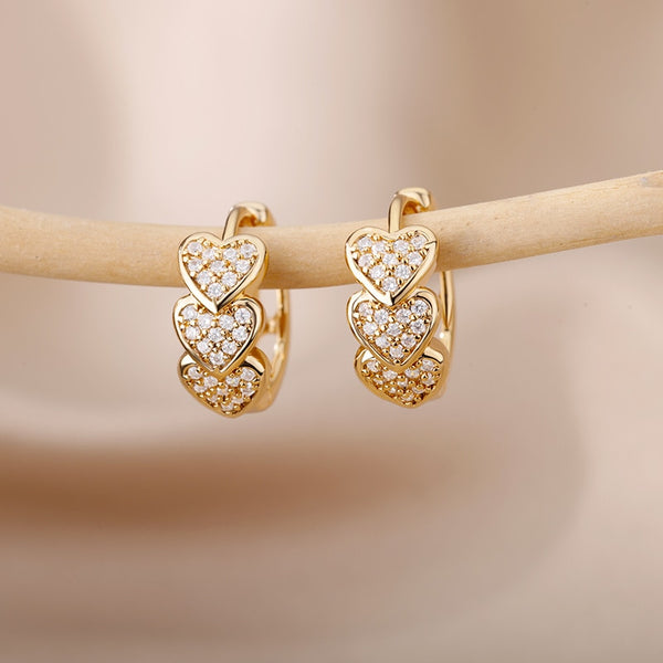 Elegant Heart Hoop Earrings For Women Stainless Steel Cuba Chain