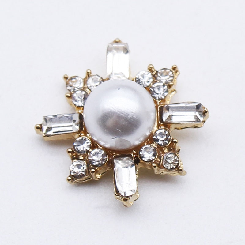 Shiny 10Pcs/Lot Of Alloy Pearl Flower Shaped Flat Back Decorative Button
