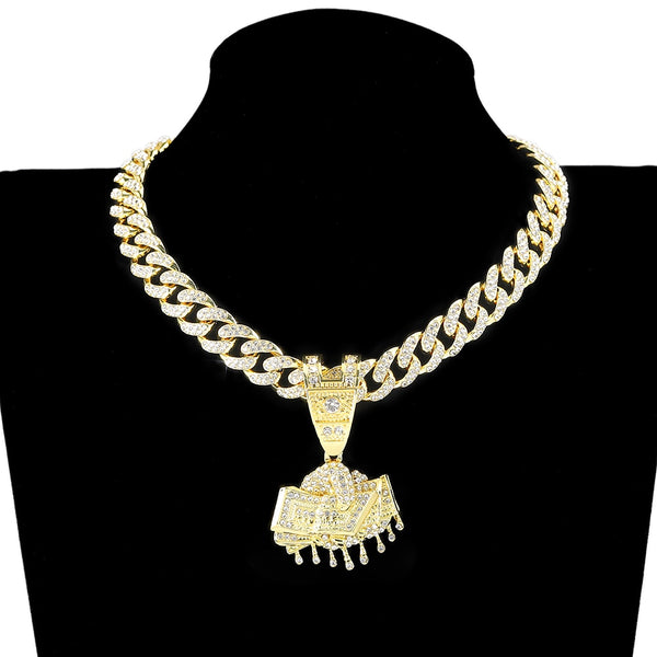 US Dollar Money Pendant  Tennis Chain Bling Bling Mens Hip hop Necklace