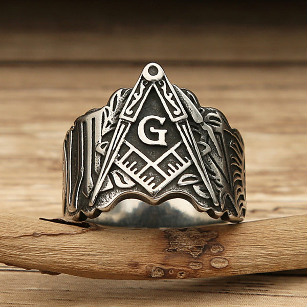Anillo vintage con letra masónica de acero inoxidable 316L para hombre y mujer